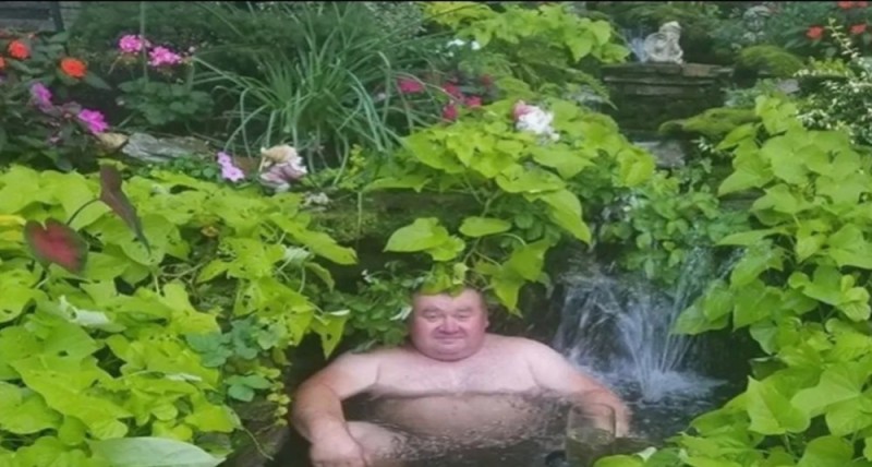 Create meme: man in a barrel, The man in the lake meme, A fat man in a swamp