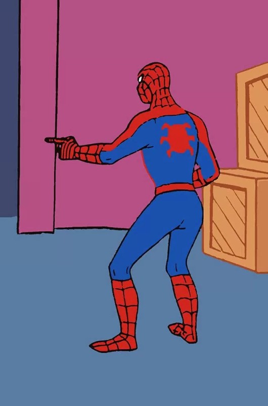 Create meme: spider-men point at each other, spider-man shows spider-man, three spider-man meme