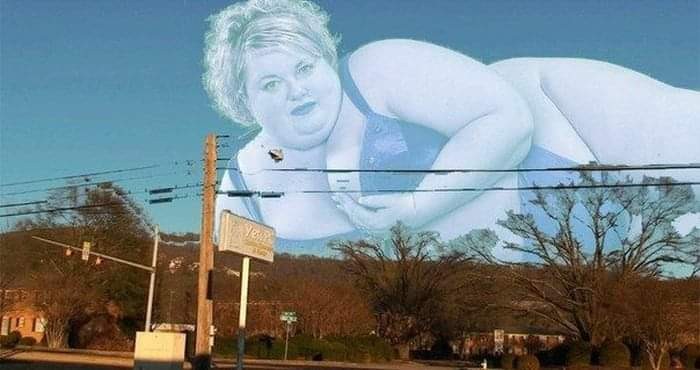 Create meme: fat woman, fat scary, funny billboards