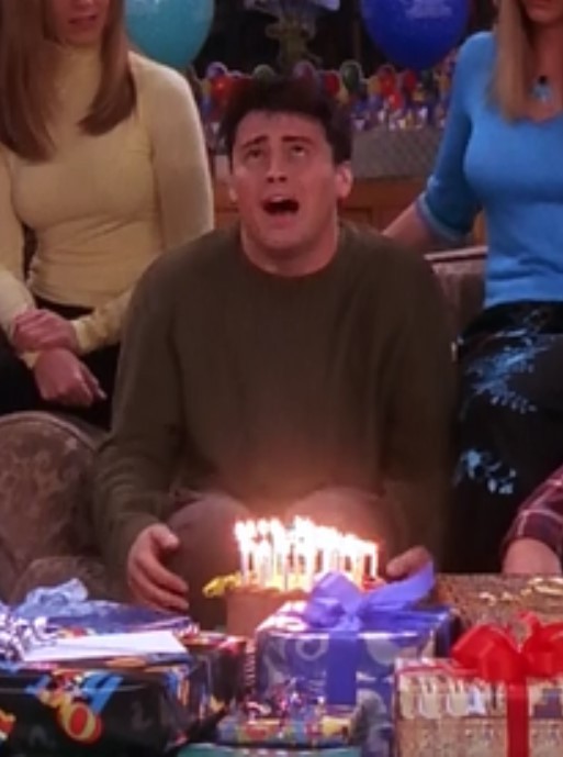 Create meme: TV series friends joe's birthday, TV series rachel's friends 30 years, TV series joe's friends 30 years