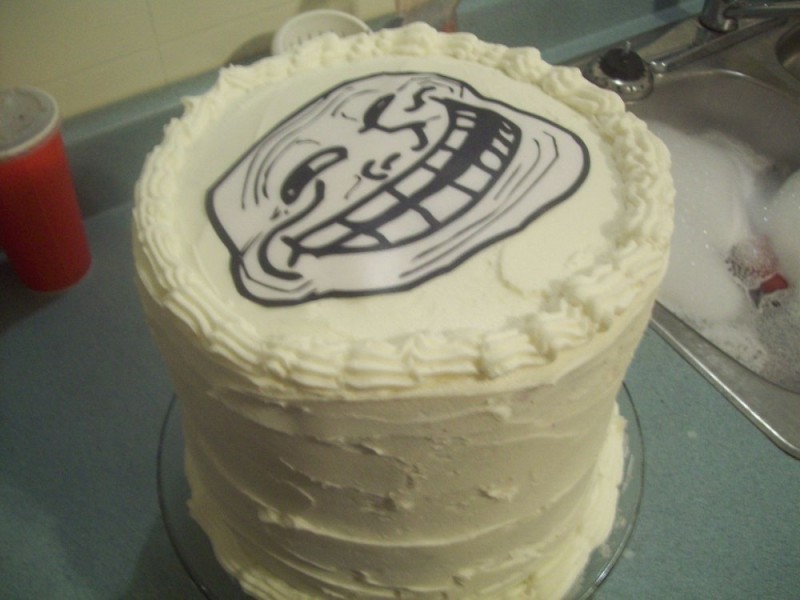 Create meme: trollface cake, funny cakes, funny inscriptions for the cake