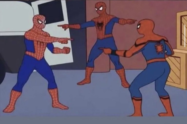 Создать мем: мем 2 человека паука, 2 человека паука, два человека паука