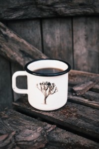 Create meme: inscription, forest in a circle, coffee mug
