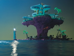 Create meme: gorillaz on melancholy hill, gorillaz plastic beach, Gorillaz plastic beach