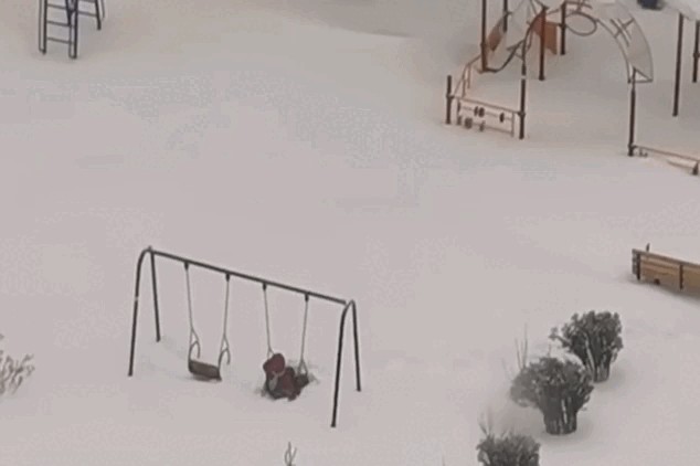 Create meme: winter , on the playground, baby swing