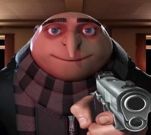 Create meme: GRU with gun meme, despicable me, GRU from despicable me meme