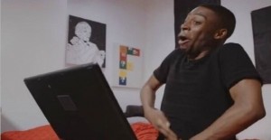 Create meme: Negro with a laptop, meme Negro, meme black man with hand in pants
