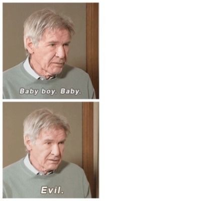 Create meme: Harrison Ford , baby boy Baby evil meme, baby boy baby evil