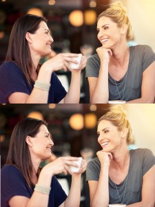 Создать мем: подруги, conversation with, девушки смеются в кафе