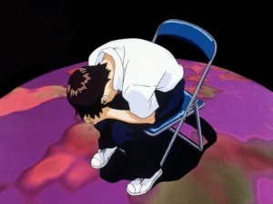 Create meme: Shinji on the evangelion chair, Shinji is sitting on a chair, Shinji Ikari