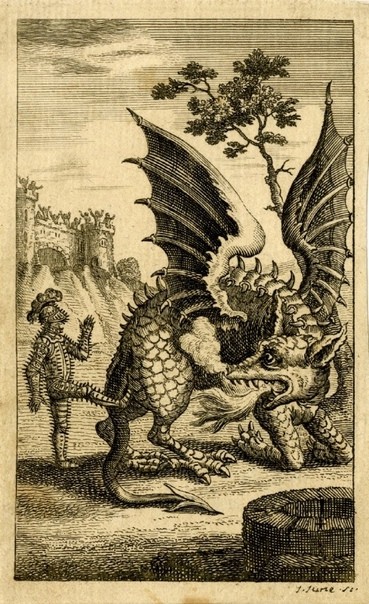 Create meme: dragon bestiary middle ages, dragon engraving, engraving of a knight kicking a dragon