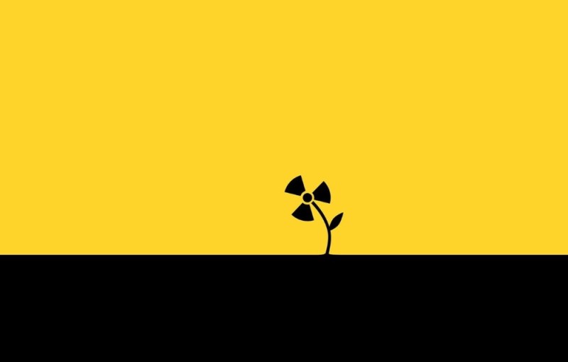 Create meme: radiation sign, yellow background minimalism, The radiation symbol