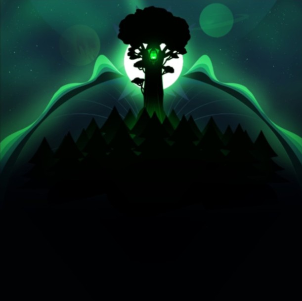 Create meme: a large terrarium tree, pixel landscape, forests background