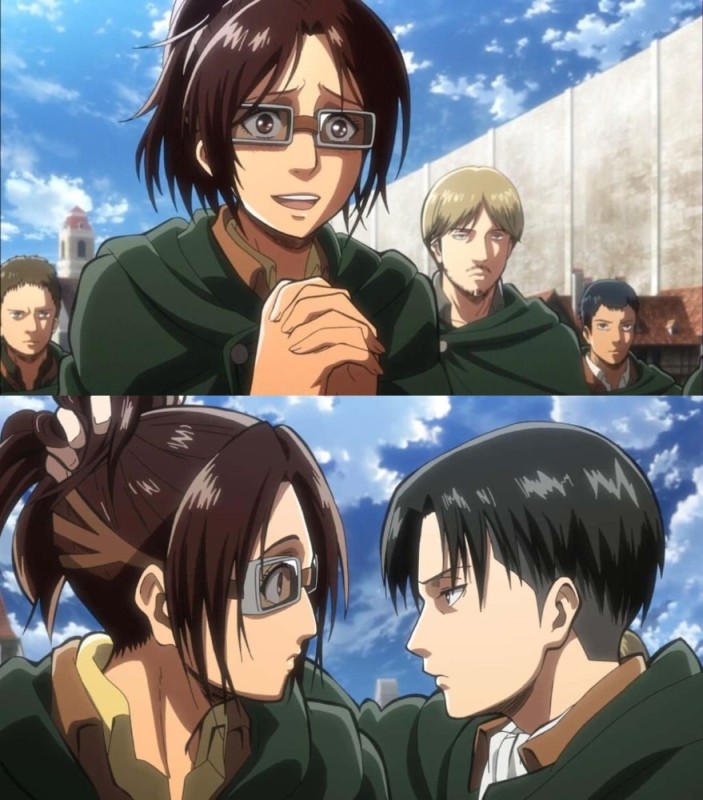 Create meme: attack of the hanji titans, Attack of the Titans Levi and Hanji, Levi Hanji