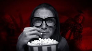 Create meme: woman, popcorn