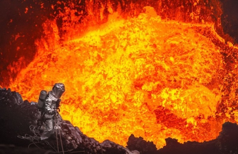Create meme: lava in the volcano's mouth, volcano crater, in the mouth of a volcano