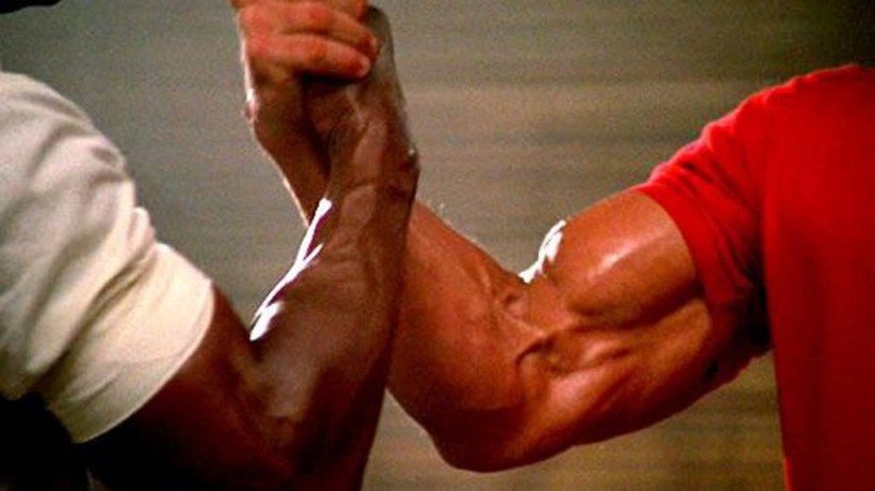 Create meme: schwarzenegger handshake, Schwarzenegger shakes hands, Carl Weathers and Arnold Schwarzenegger handshake