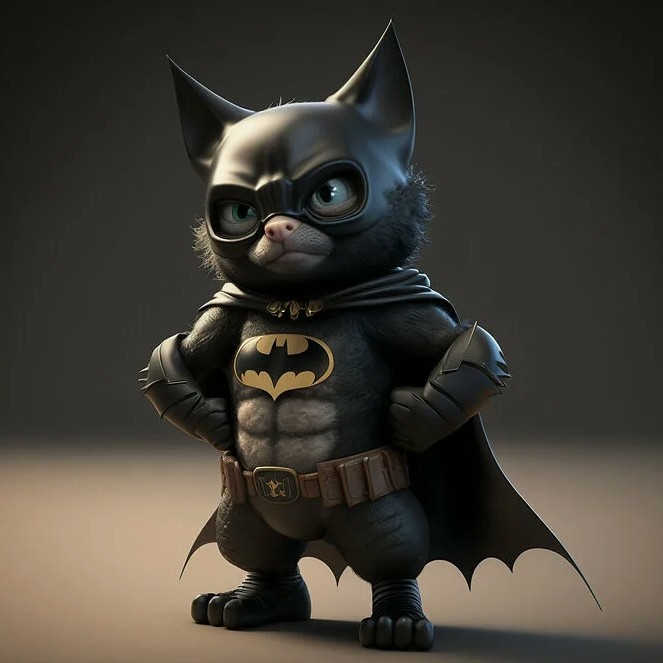 Создать мем: мини бэтмен, кот бэтмен, котик супергерой