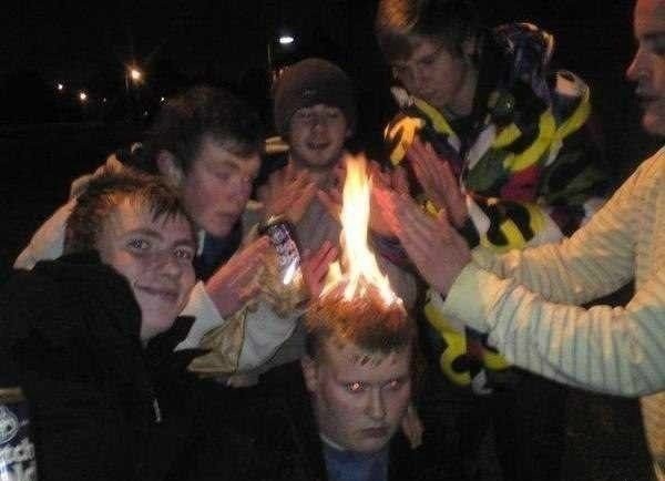 Create meme: Fire on the head, people, ogonek meme