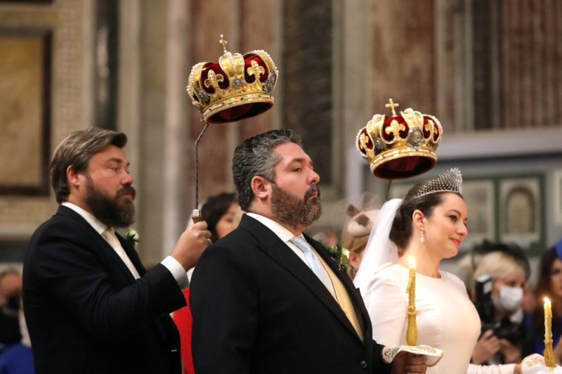 Create meme: Romanov wedding in St. Petersburg 2021, George Hohenzollern Romanov wedding, wedding of George Romanov at St. Isaac's Cathedral