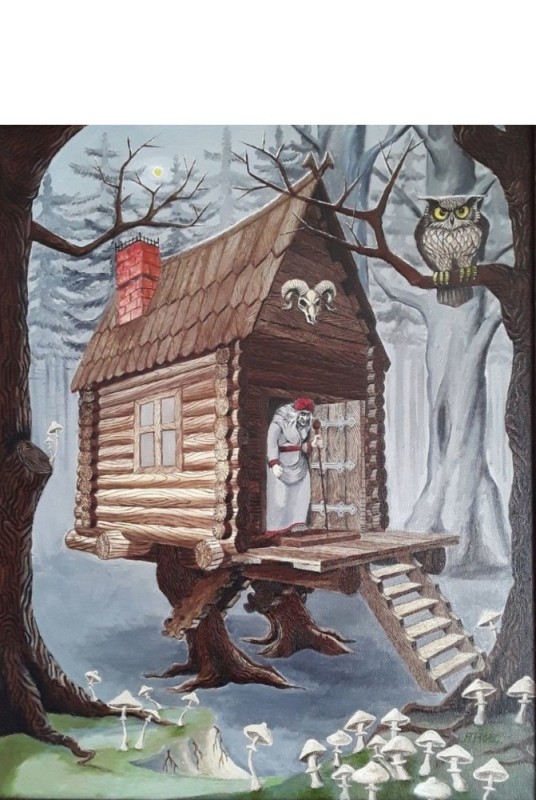 Create meme: baba yaga and the hut on kuri, hut on chicken legs, hut on chicken legs Baba Yaga