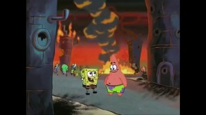 Create meme: Patrick sponge Bob, spongebob in flames, Squarepants