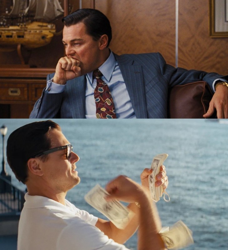 Create meme: dicaprio money meme, dicaprio the wolf, Leonardo DiCaprio the wolf of wall