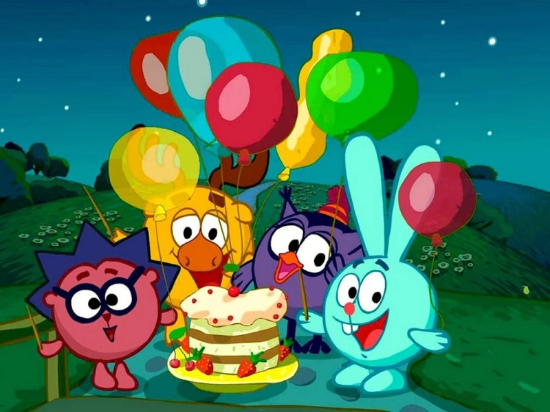 Create meme: Happy birthday from smeshariki, the cartoon kikoriki , smesharikov's birthday