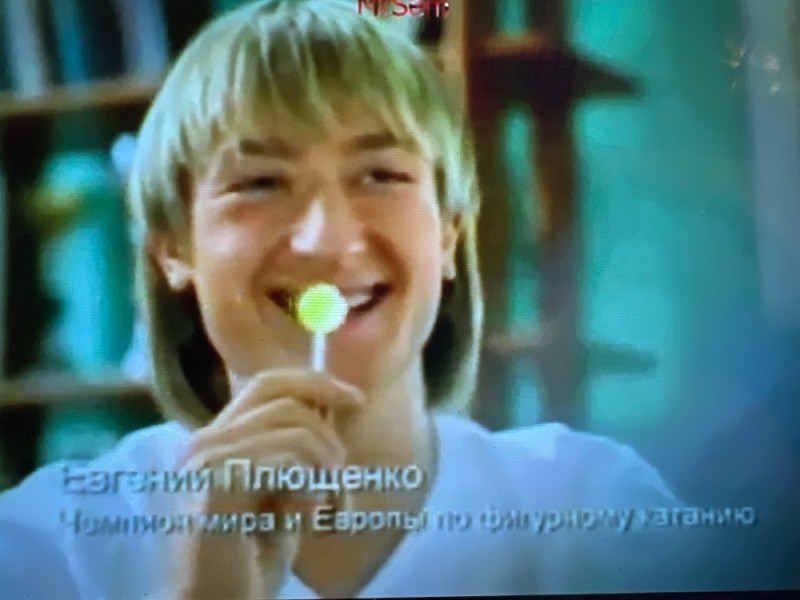 Create meme: chupa chups advertising, advertising of a lollipop with Plushenko, evgeny plushenko chupa chups