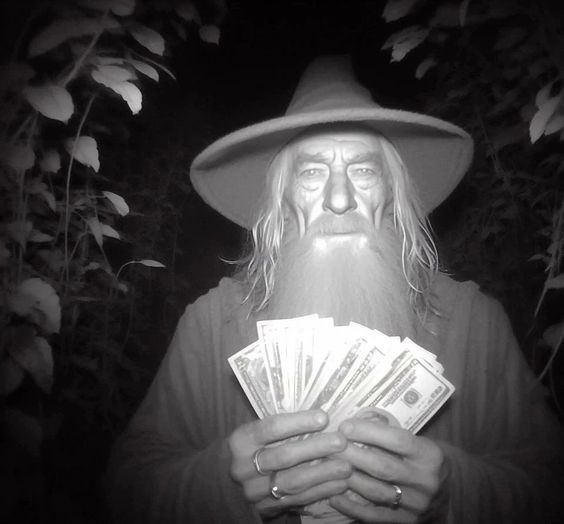 Create meme: gandalf the white, money , shadow wizard money gang