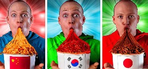 Create meme: Chinese vs Korean vs Japanese noodles, The sharpest ramen in the world, The biggest shawarma is a huge burger and pizza challenge