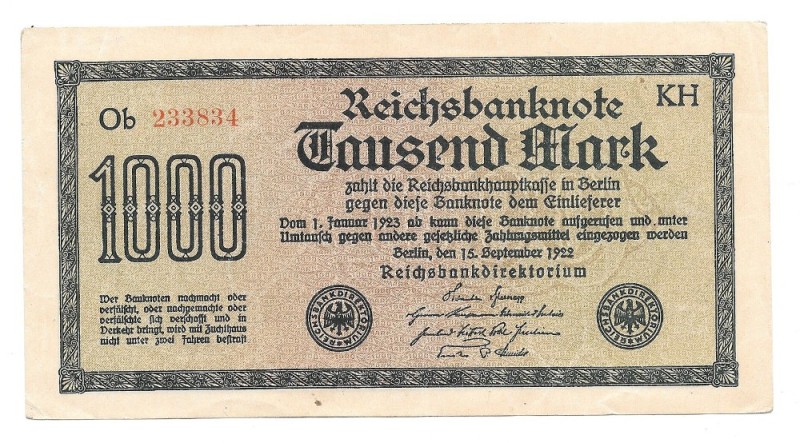 Create meme: Germany 1000 marks 1922, german banknotes, German banknotes