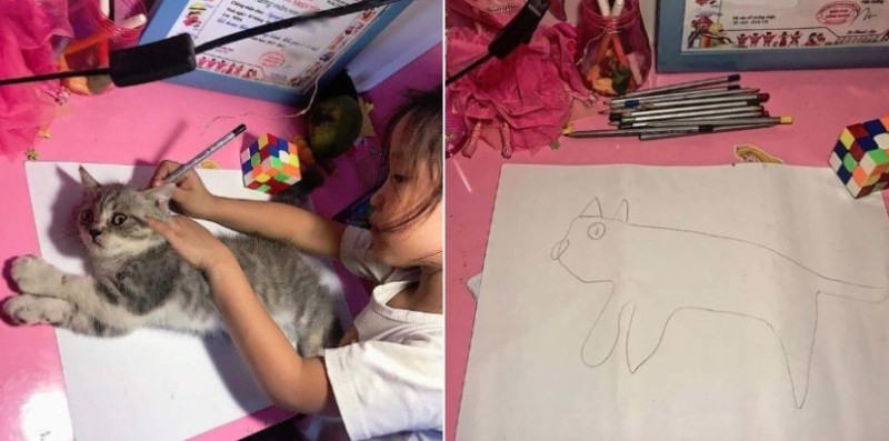 Create meme: figure , drawing, cat for children