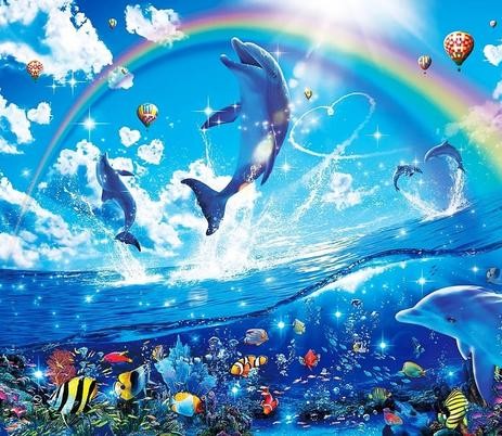 Create meme: The dolphin sea, beautiful dolphins, rainbow dolphins