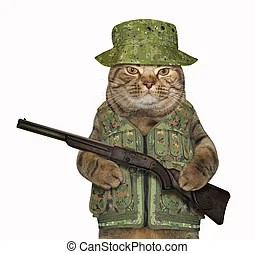 Создать мем: кот в бандаме, в военной форме, котик в каске и с автоматом