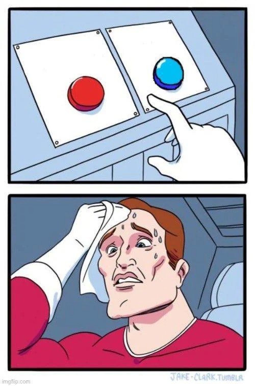 Create meme: meme two pick buttons, difficult choice meme, meme two buttons template
