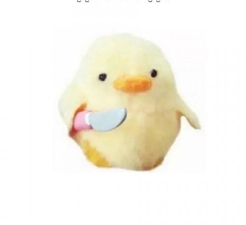 Create meme: duck with a knife, duckling with a knife, duck with a knife