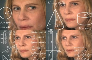 Create meme: the woman calculates meme, confused by math lady, face