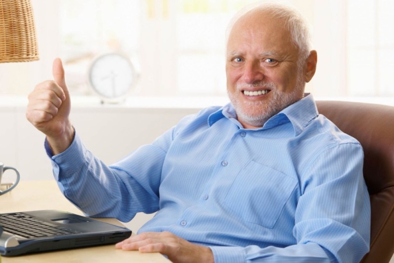 Create meme: smiling grandfather, meme Harold hide the pain, Harold hide the pain 