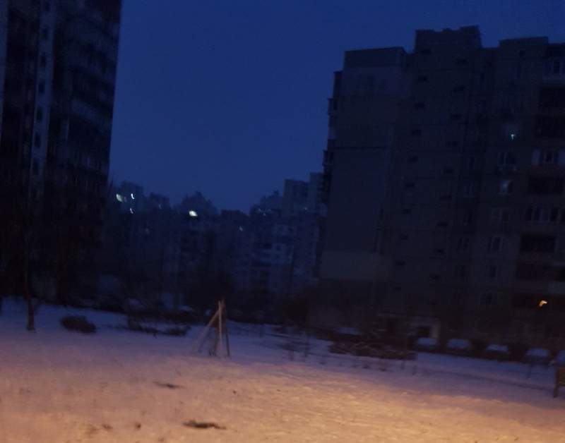 Create meme: snow in the city, in the yard, urban landscape