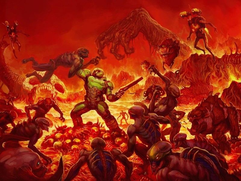 Создать мем: думгай против демонов, doom палач рока, игра doom