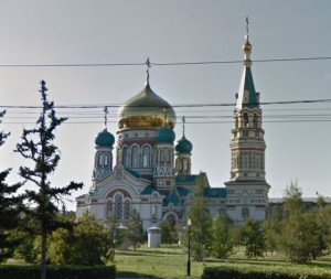 Create meme: assumption Cathedral, Omsk autumn, Cathedral Omsk, Holy assumption Cathedral in Omsk