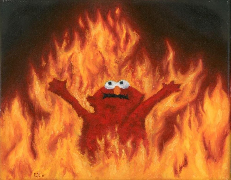 Create meme: Muppet Elmo on fire, Elmo is on fire, funny fire