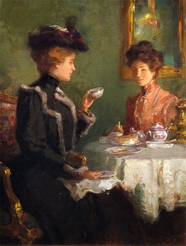 Create meme: tea drinking in painting, The Tea Party Albert Lynch 1851-1912, the picture tea party