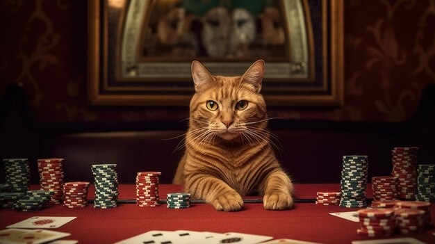 Создать мем: кот, игра в покер, коты играют в карты