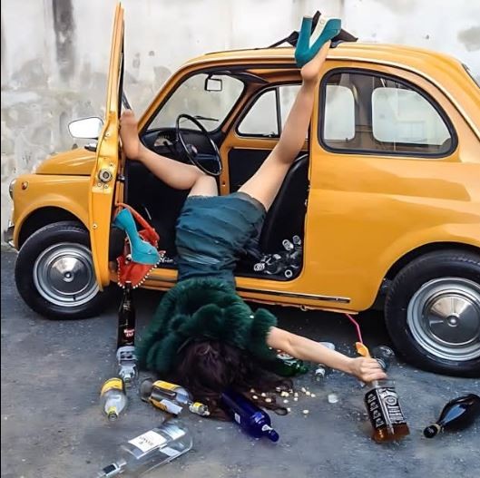 Create meme: car girl, funny drunk girls, girl with a car