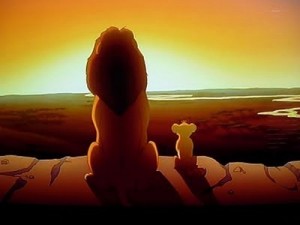 Create meme: Mufasa and Simba on the rock, The Lion King, Mufasa and Simba the sunset