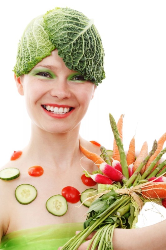 Create meme: girl with vegetables, woman with fruit, girl with vegetables and fruits