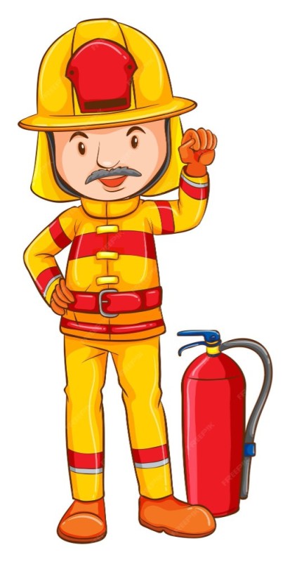 Create meme: cartoon firefighter, clipart firefighter, fireman's drawing