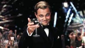 Create meme: Leonardo DiCaprio with a glass of, DiCaprio Gatsby, Leonardo DiCaprio the great Gatsby